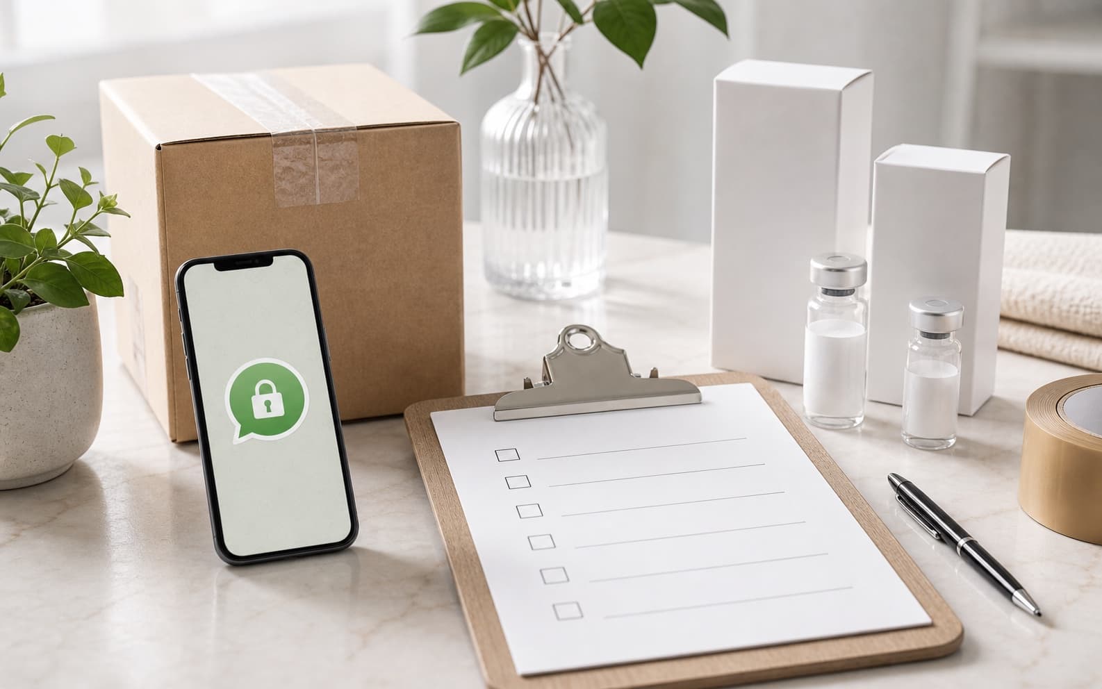 Premium ordering checklist guide visual with package and phone